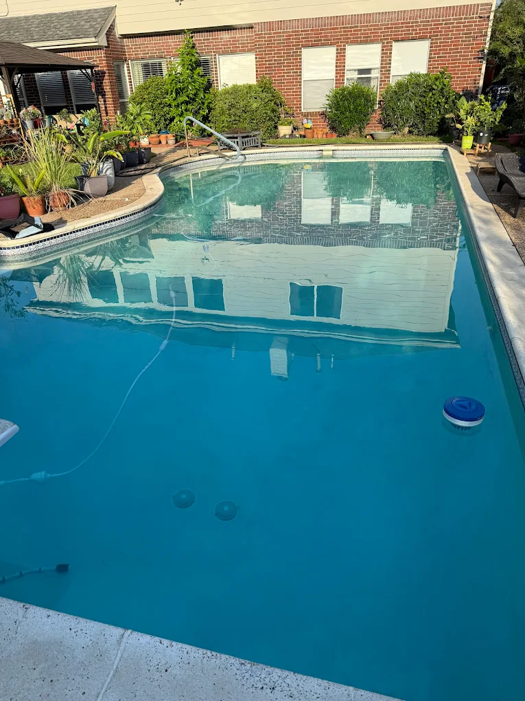 Residential pool with clean, balanced water on a Lanterra weekly service route